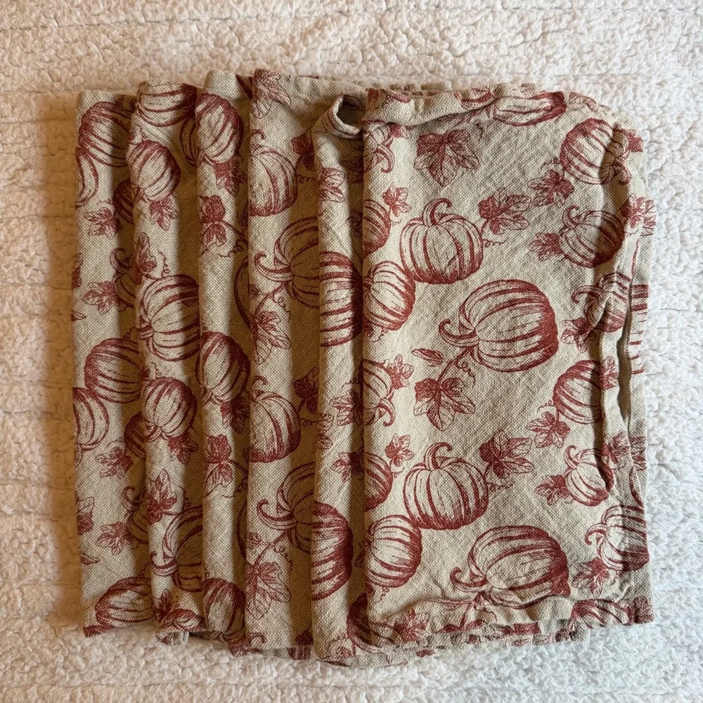 Shabby Chic | Pumpkin Themed | Harvest | Napkins | Set of 6 | Red and Tan Fabric
